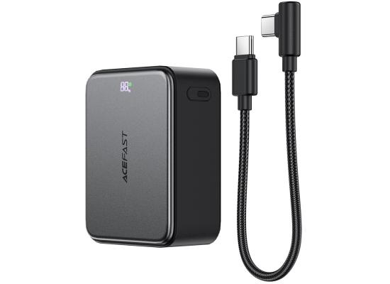 ACEFAST M28 10000mAh Power Bank LED digital display of battery charge level 22.5W Fast Charging 2 Type-C + USB-A Phone Charger with Cable - Gray